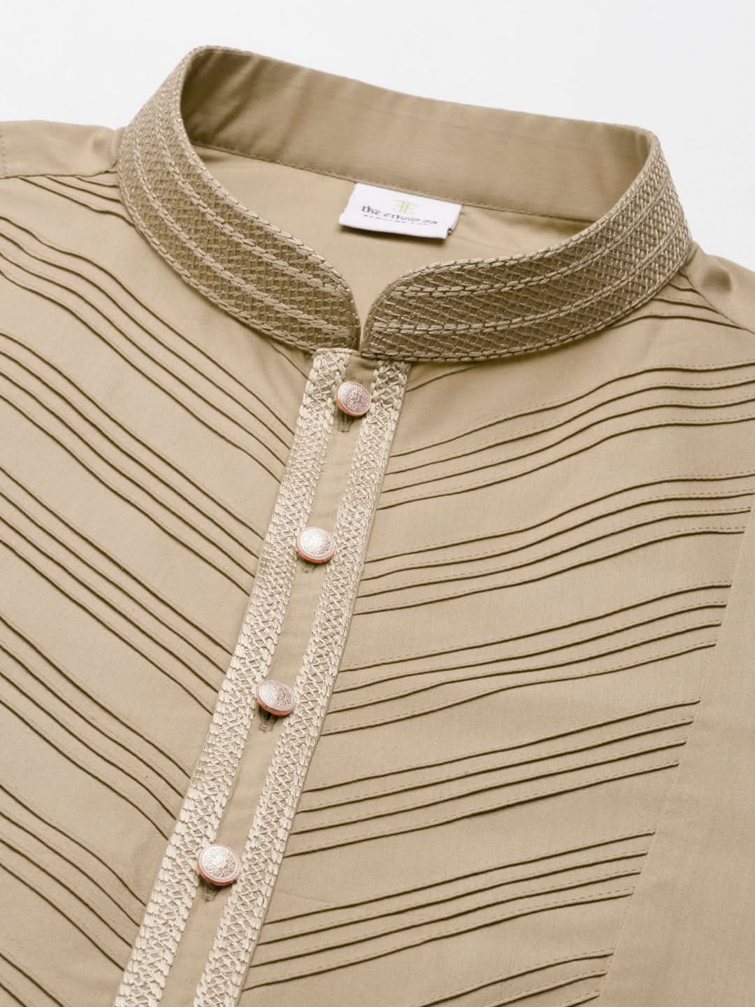 Beige Pleated Cotton Kurta Set