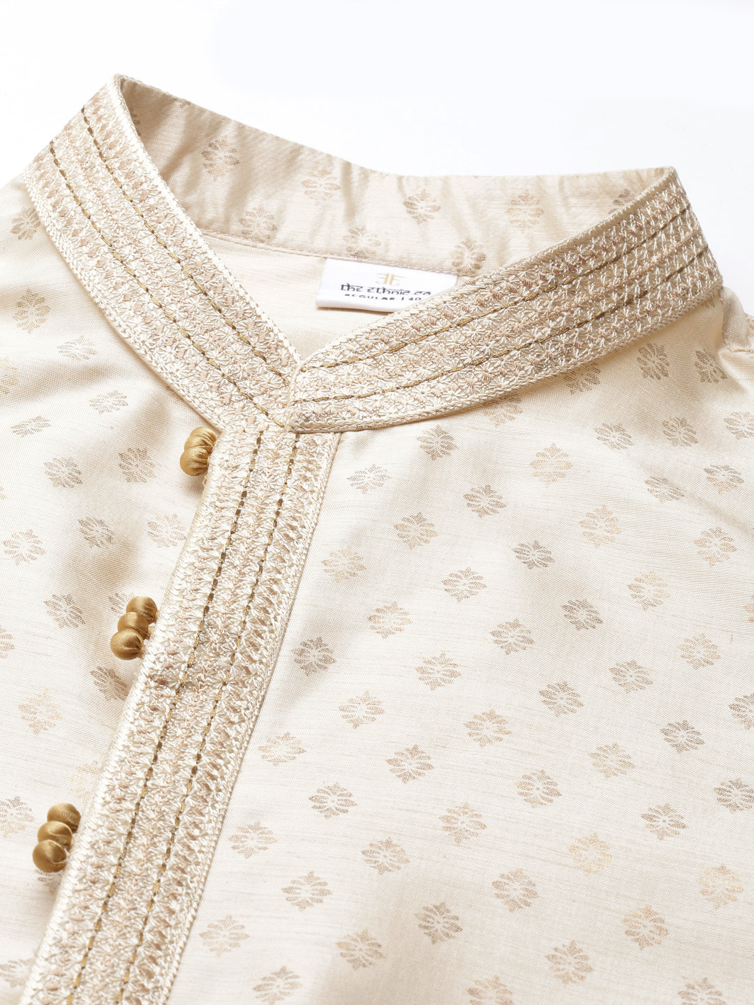 Cream Silk Gold Printed Kurta Set