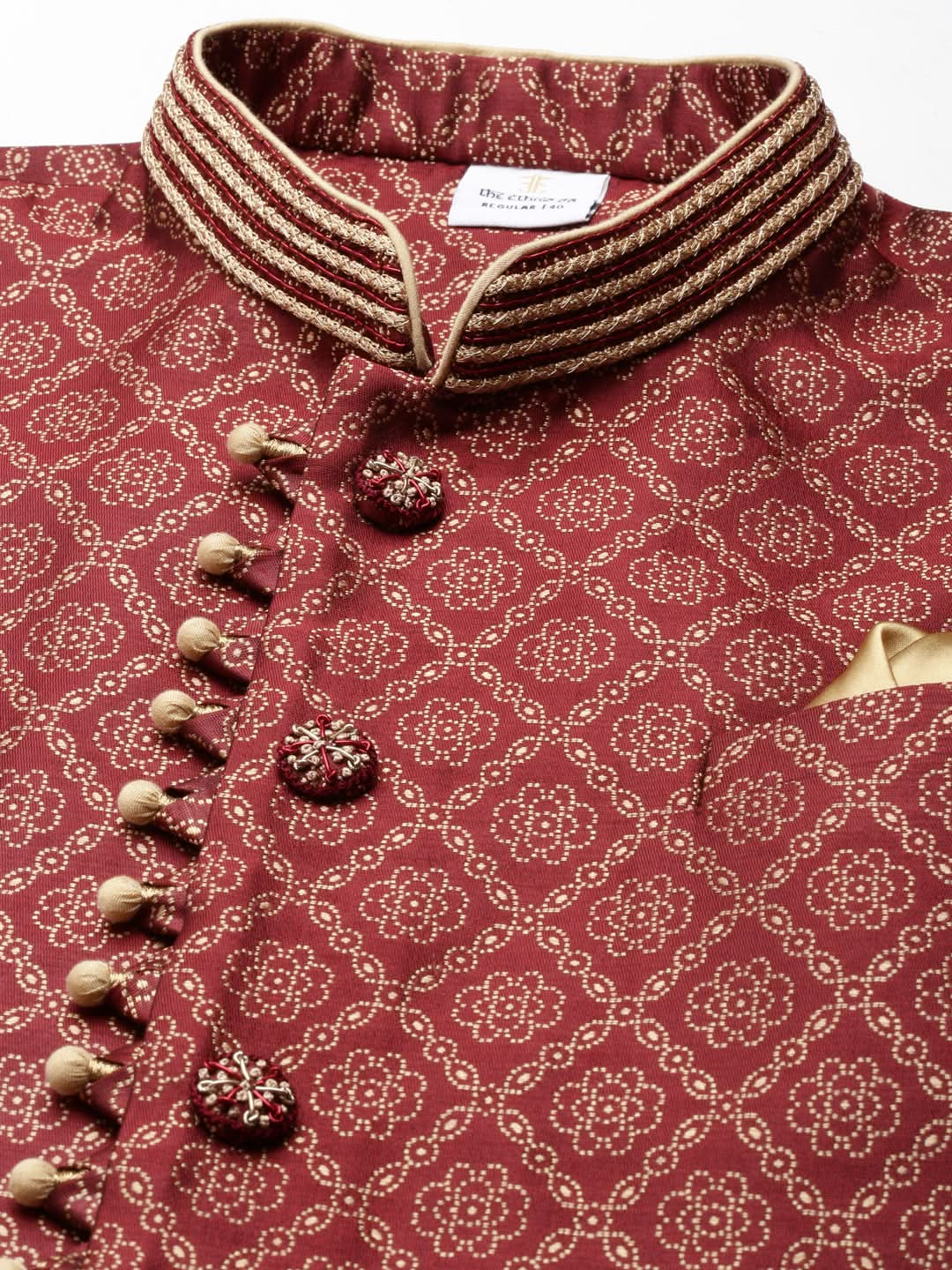 Maroon Banarasi Bundi With Gold Kurta Set