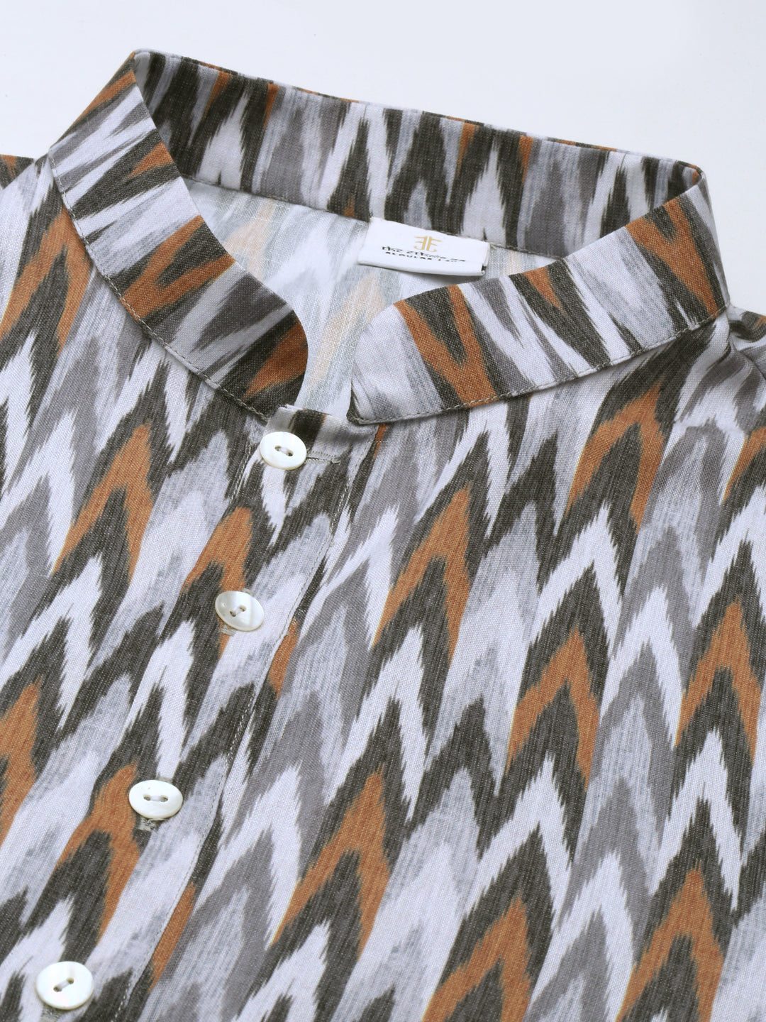 Grey Ikat Printed Kurta Set