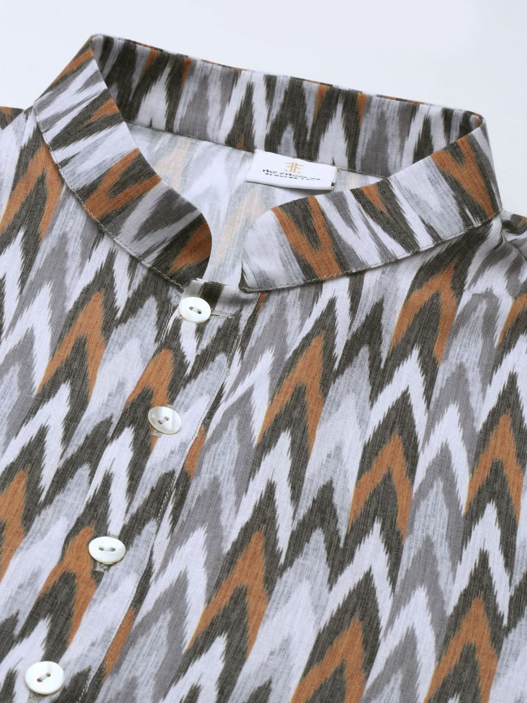 Grey Ikat Printed Kurta Set