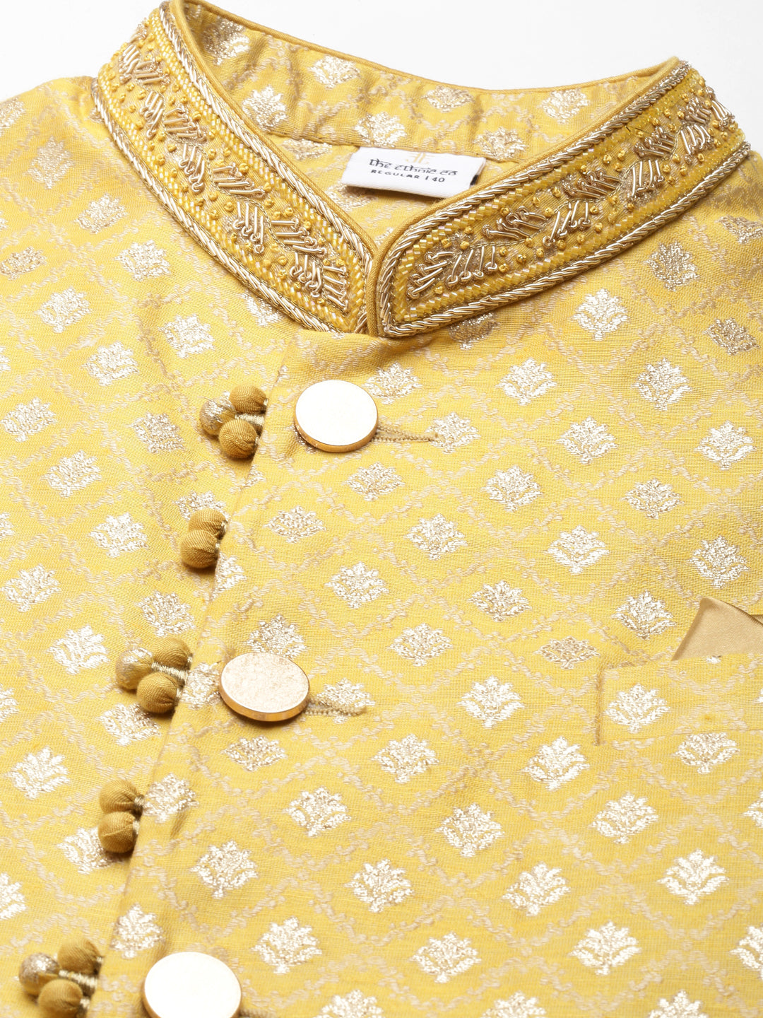 Yellow Banarasi Jacket With Yellow Kurta Set