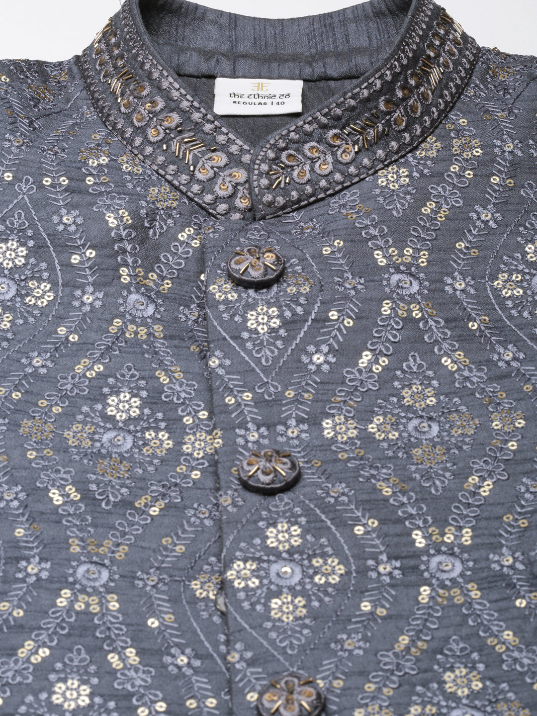 Grey silk Embroidered Indowestern