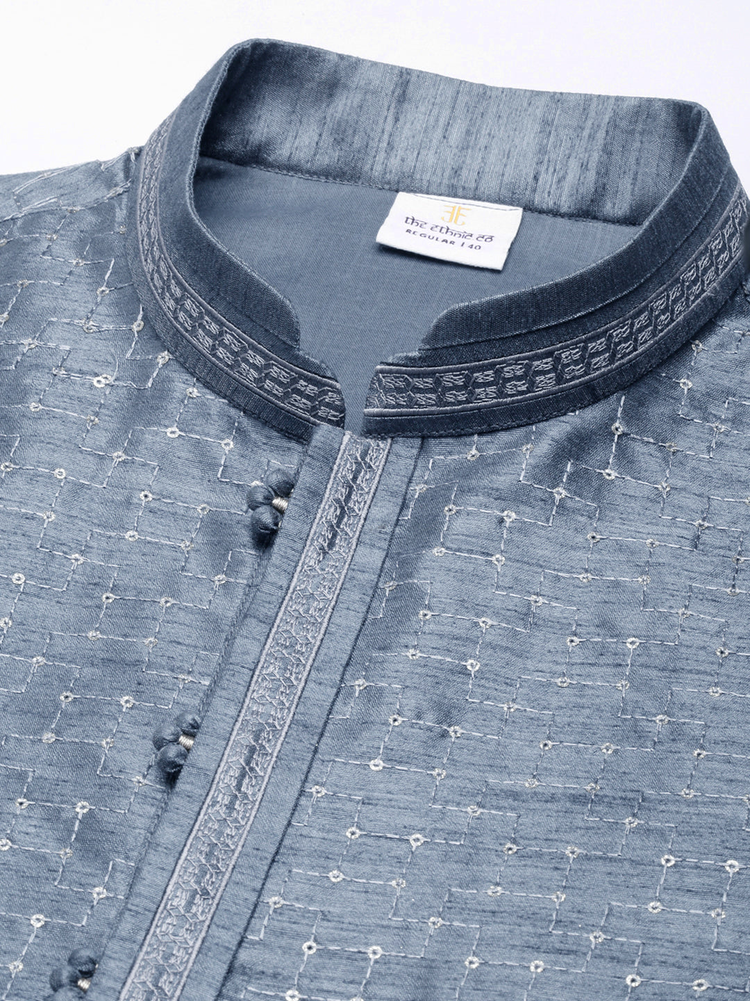 Grey Embroidered Silk Kurta Set