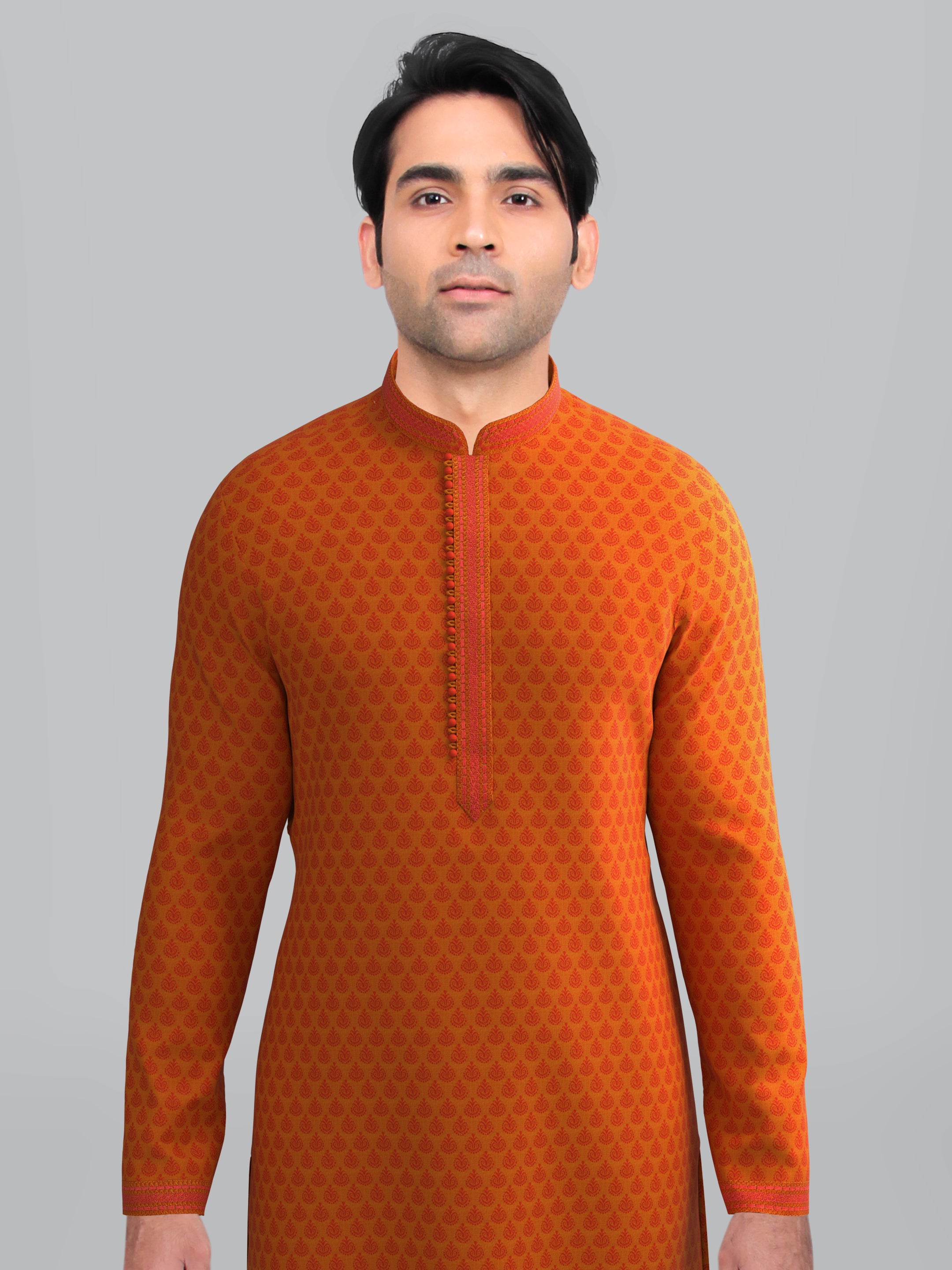 Rust jacquard Embroidered Kurta