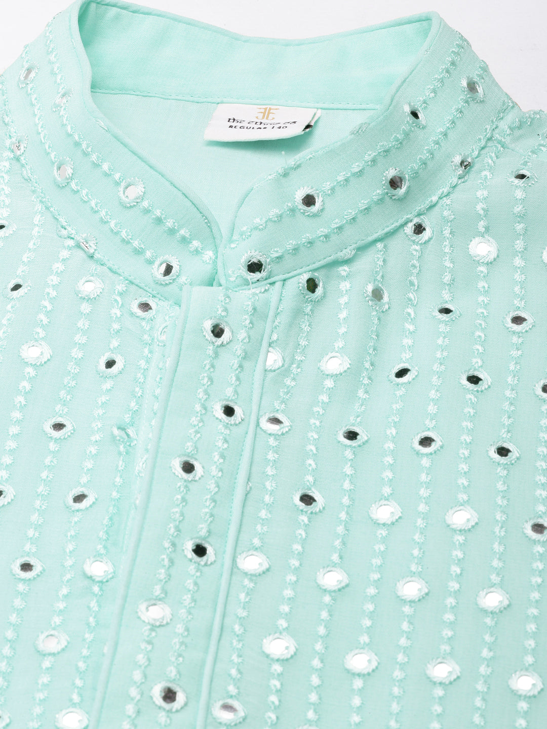 Aqua Blue Mirror Embroidered Gerogette Kurta Set