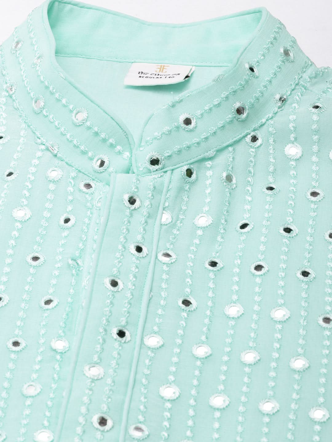 Aqua Blue Mirror Embroidered Gerogette Kurta Set