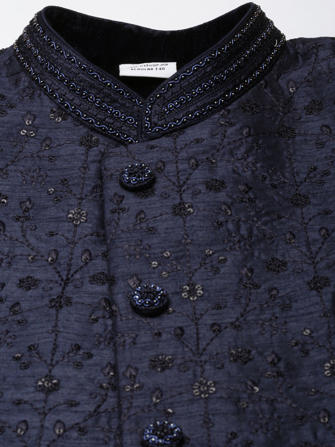 Navy Silk Embroidered Indowestern Set