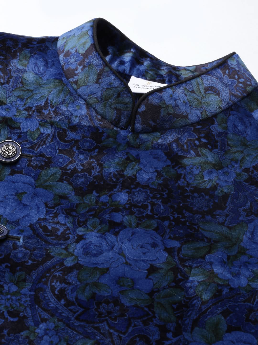 Blue Printed Velvet Angrakha Indowestern