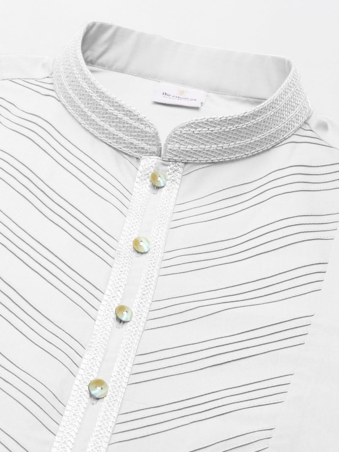 White Pleated Cotton Kurta Set