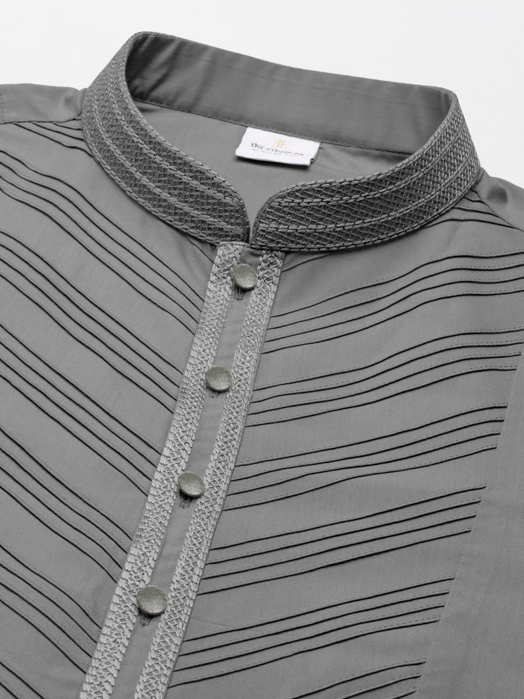 Grey Pleated Cotton Kurta Set