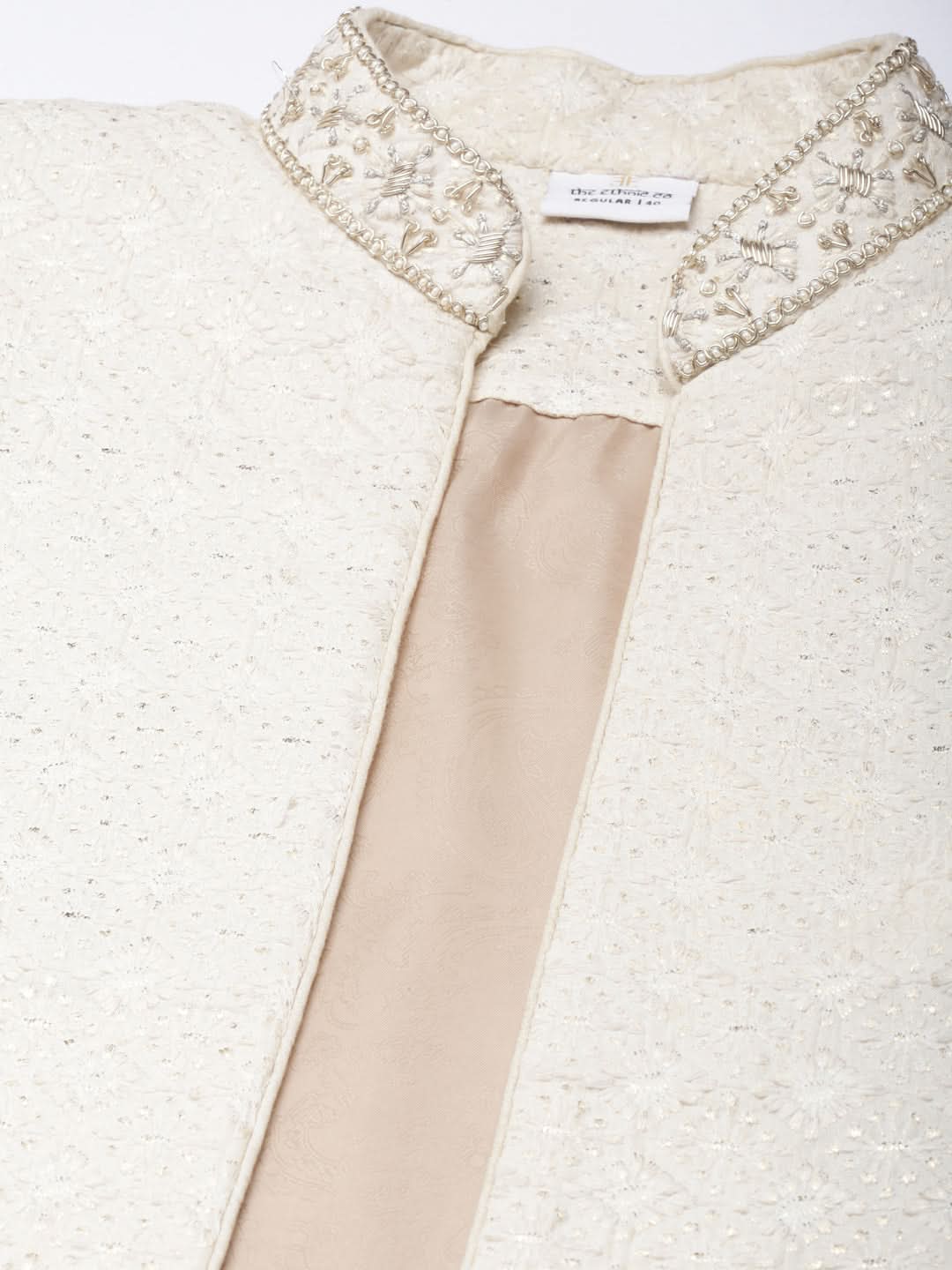 Cream Shimmer Embroidery Indowestern with Kurta Set