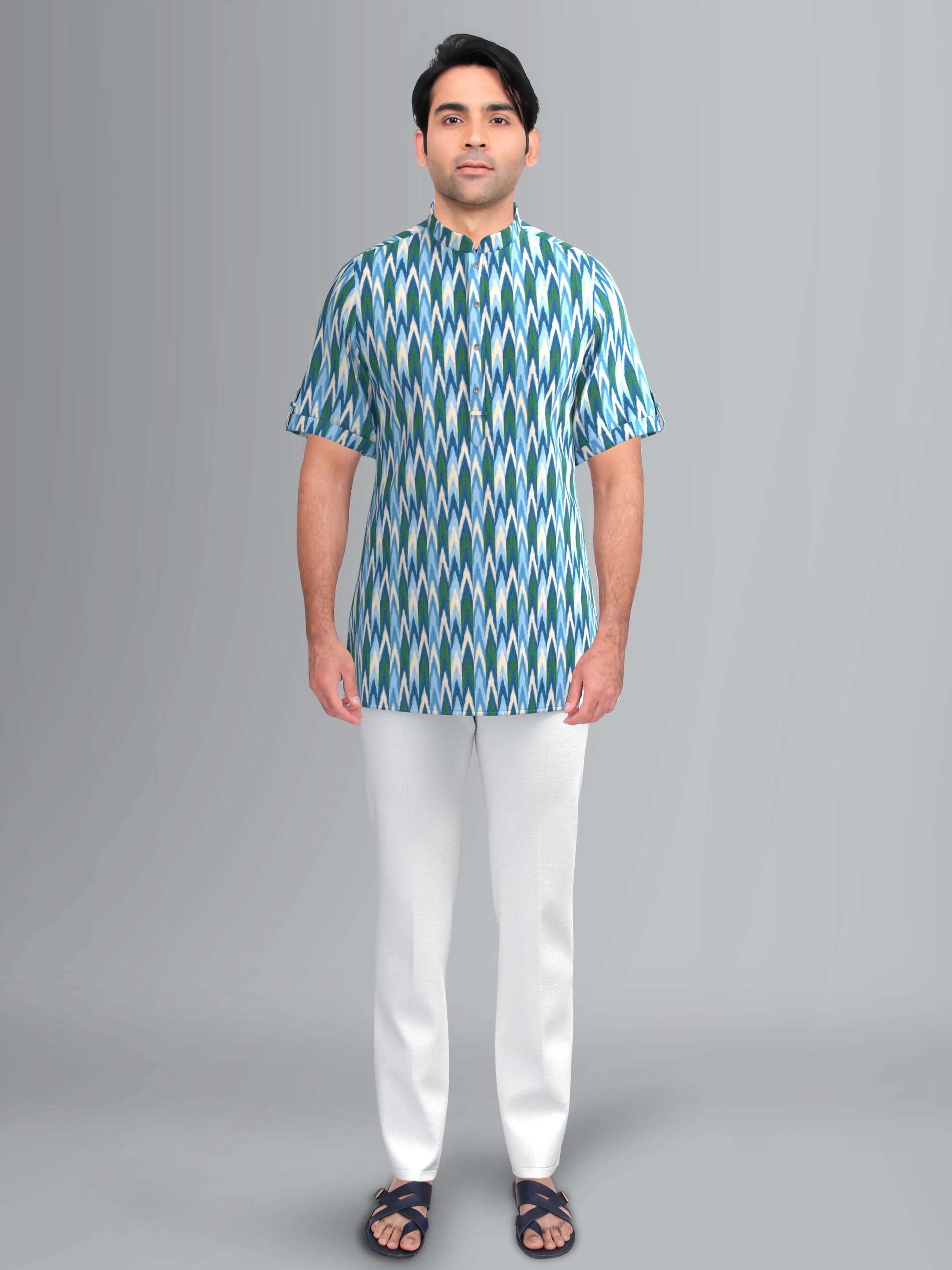 Light blue ikat Short Kurta