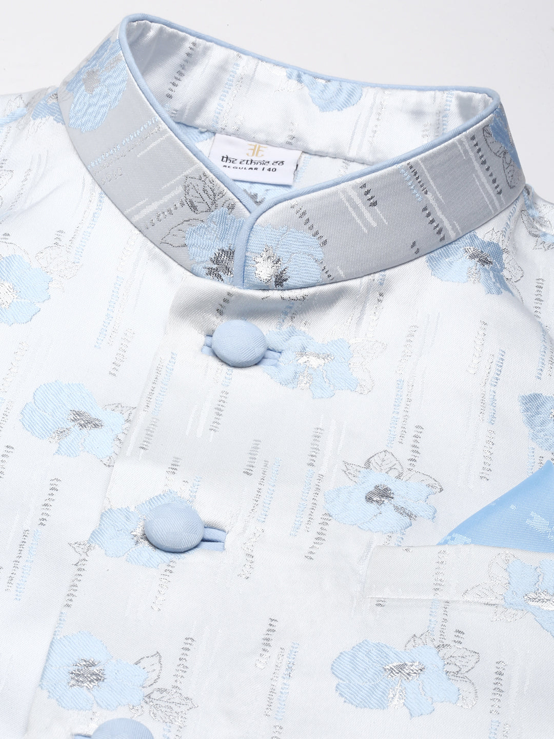 Blue Jacquard Jacket with Blue kurta set