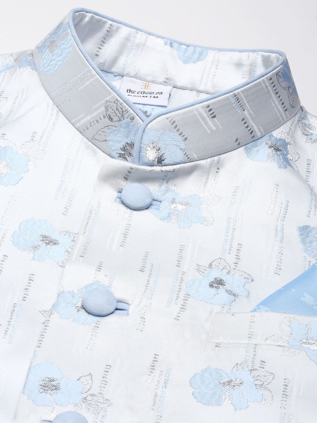 Blue Jacquard Jacket with Blue kurta set