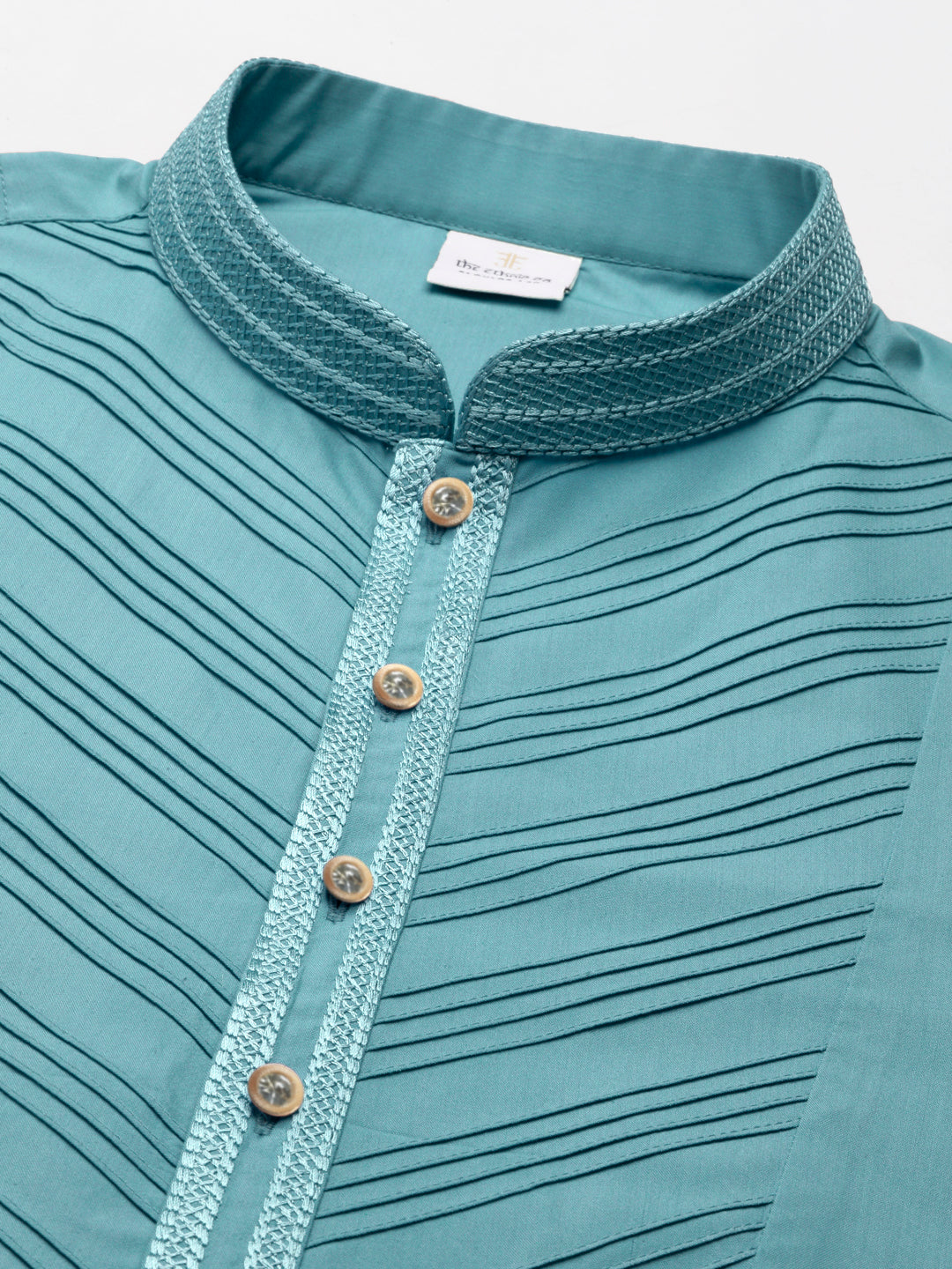 Teal Pleated Cotton Kurta Set