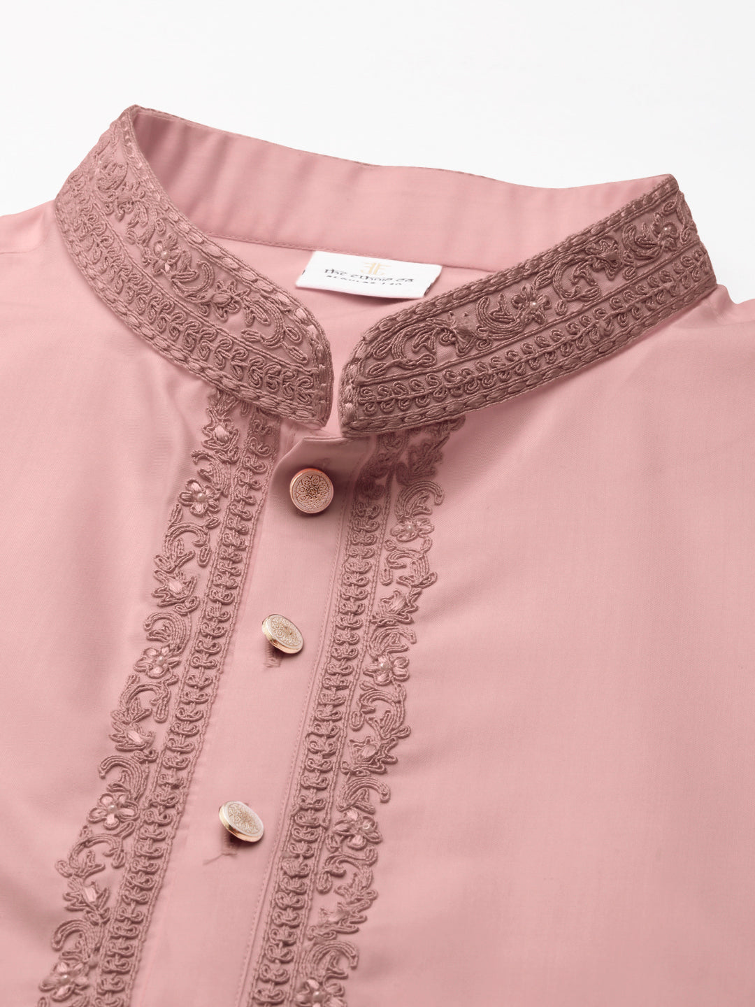 Rose Pink Cotton Dori Embroidered Kurta Set