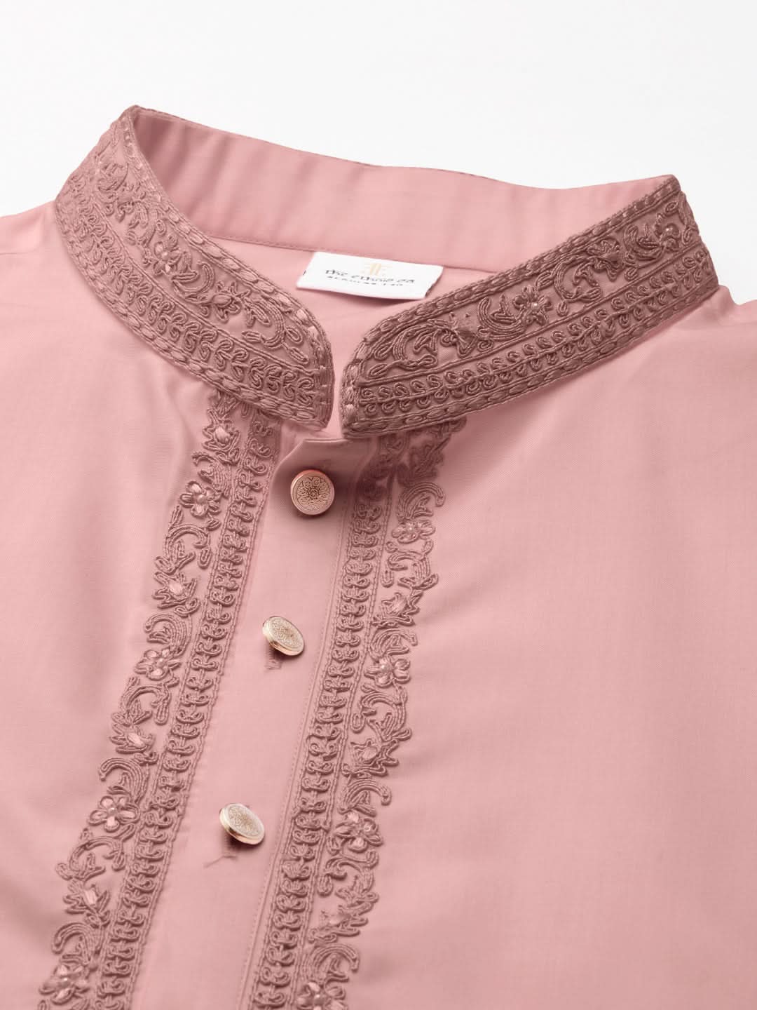 Rose Pink Cotton Dori Embroidered Kurta Set