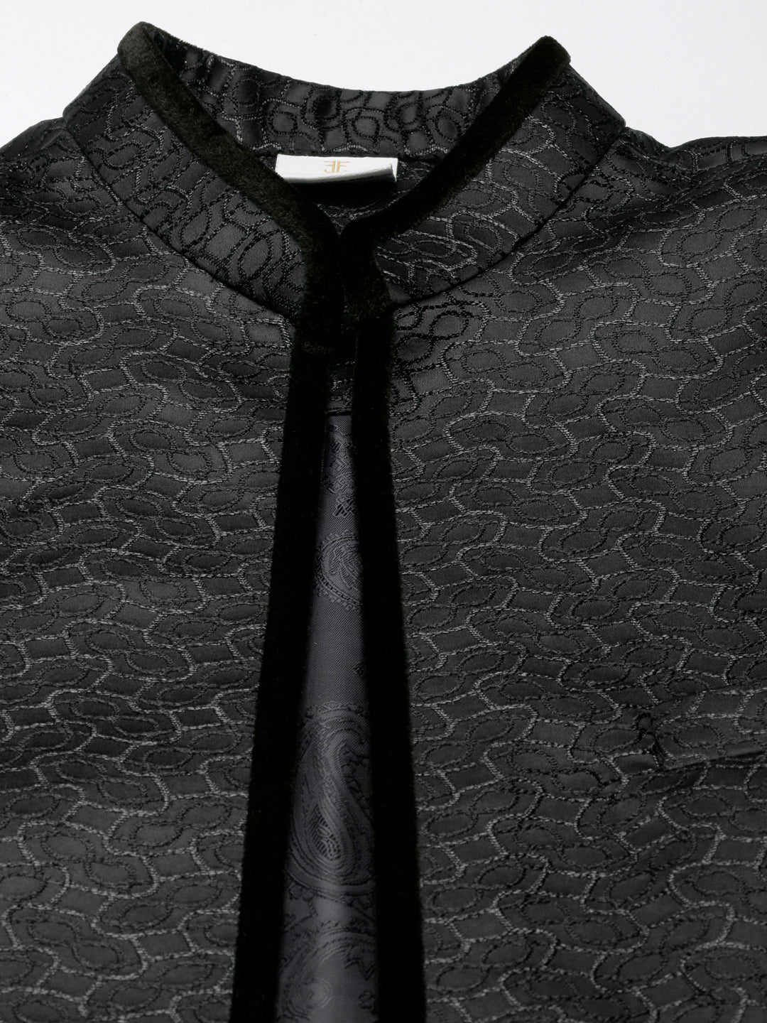 Black Jacquard open Indowestern Set