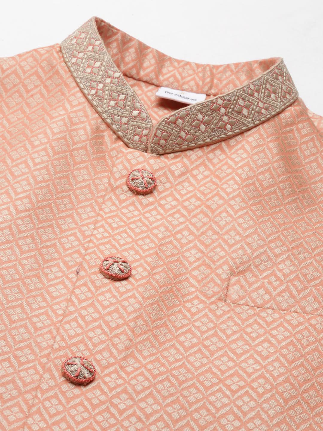 Orange Jacquard Jacket Kurta Set
