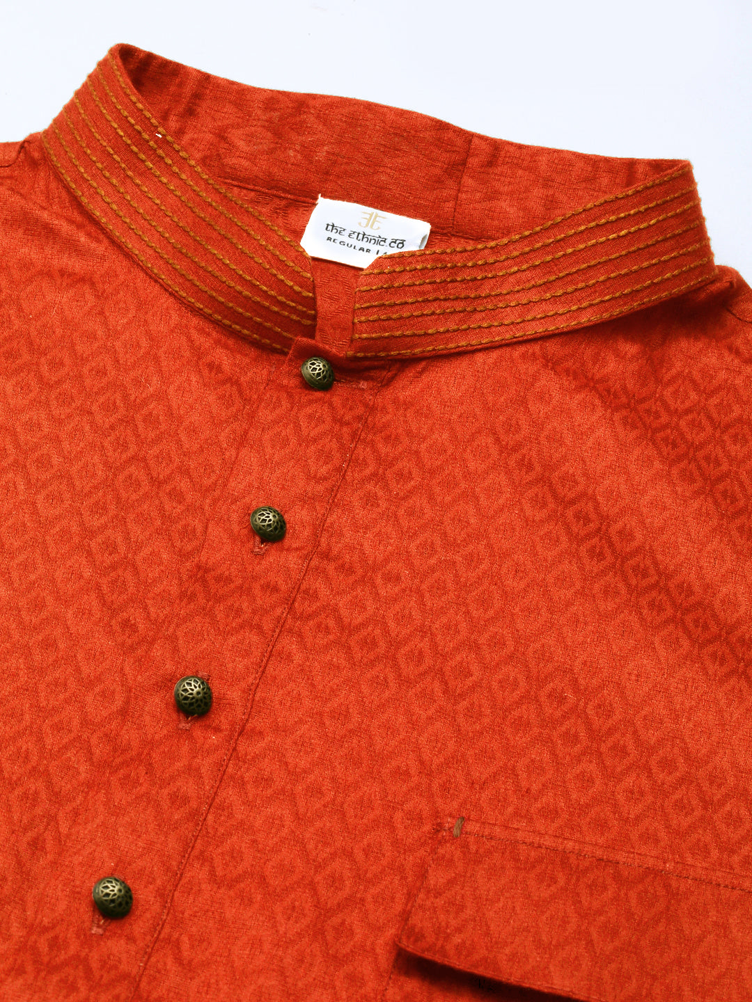 Rustic Cotton Pathani Kurta Set with Patch pocket