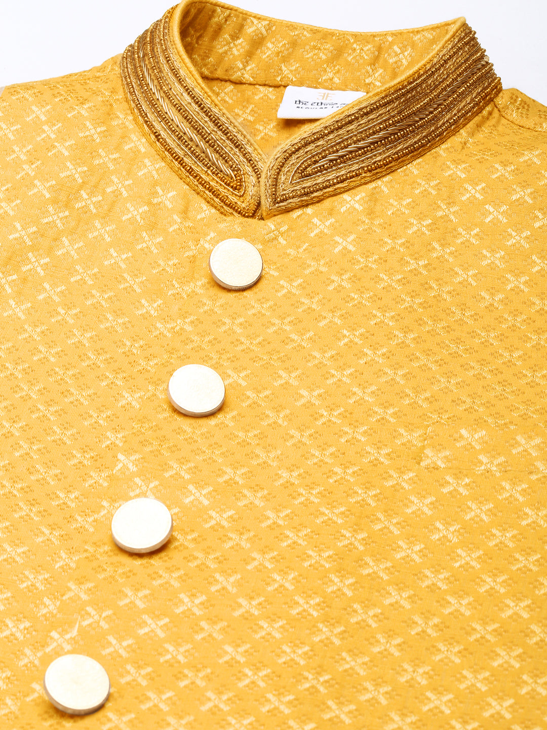 Mustard Diamond Booti Front Open Kurta Set