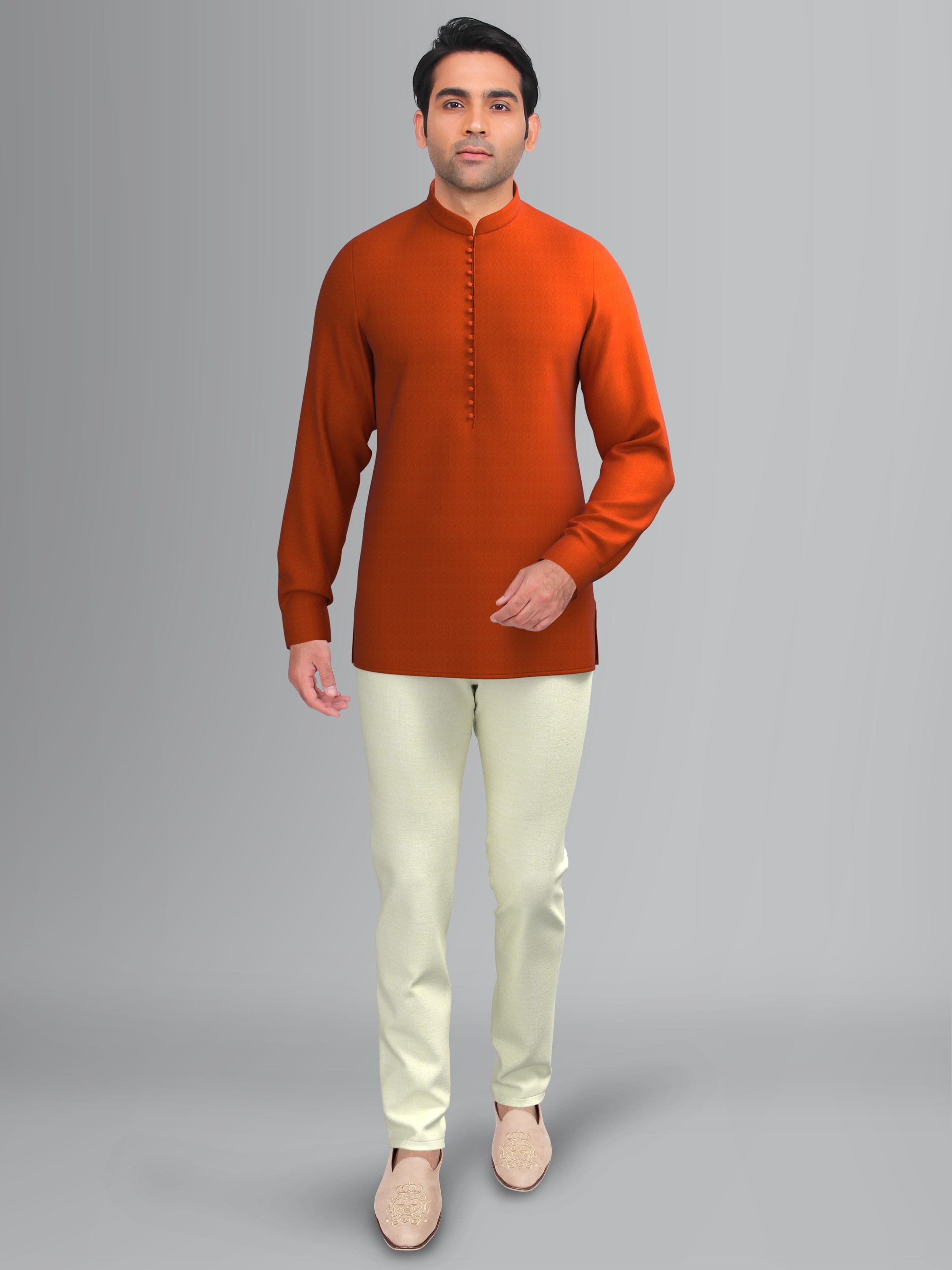 Rust Cotton Short Kurta