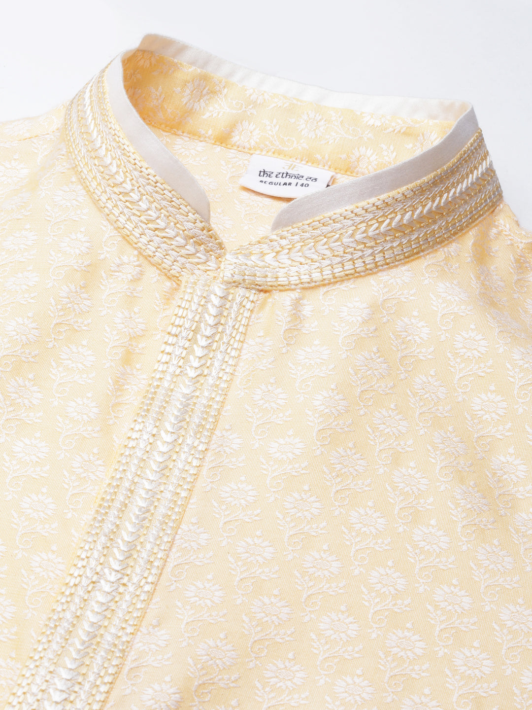 Yellow Banarasi Jacquard Kurta Set