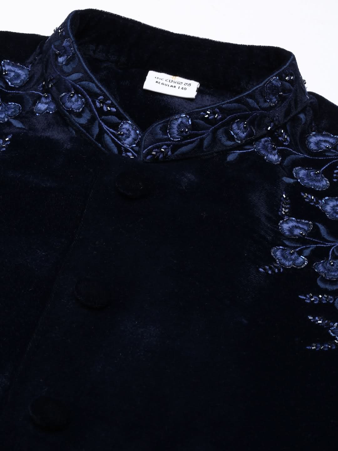 Navy velvet embroidery Achkan