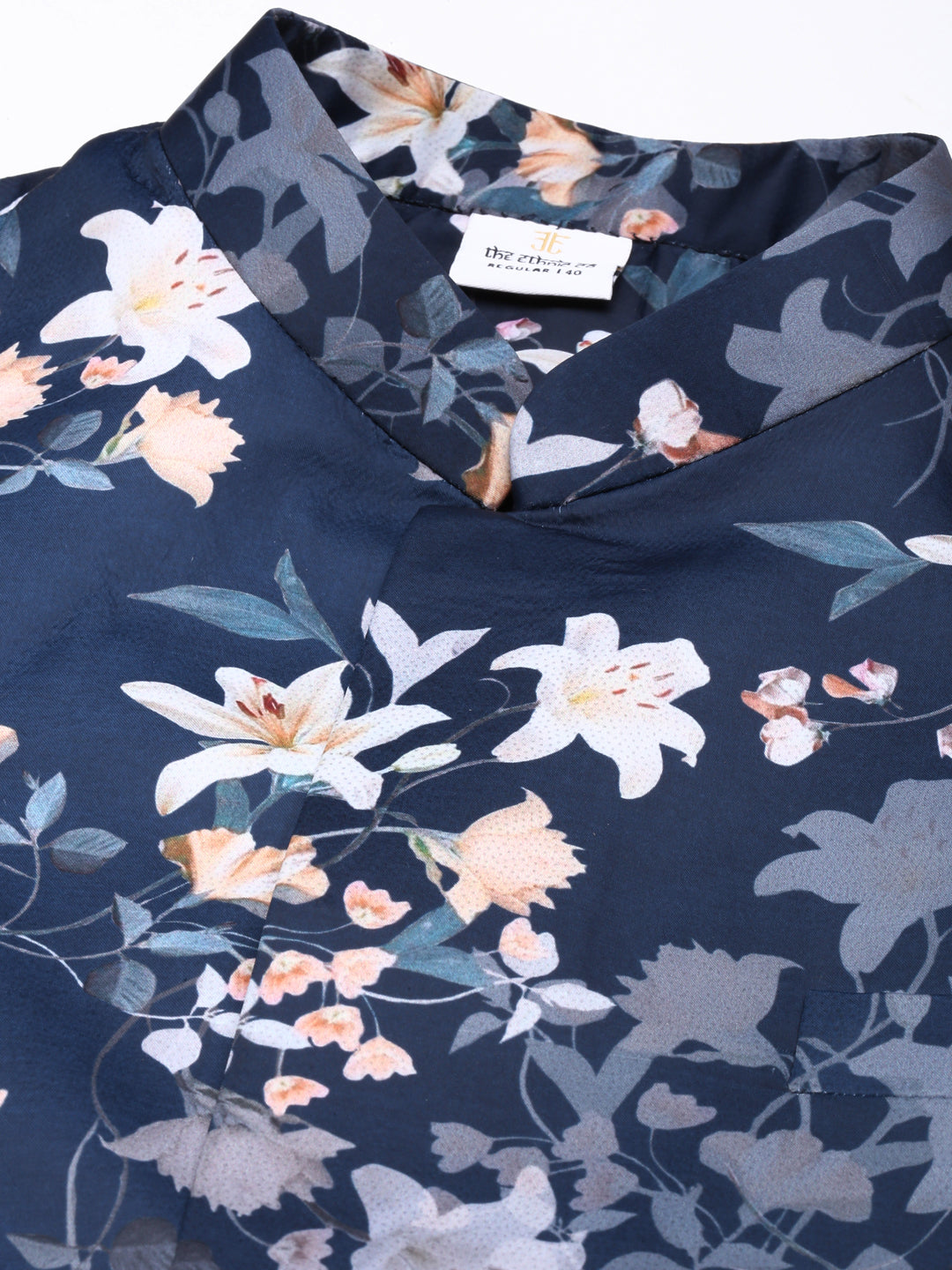 Blue Printed Jacket Kurta Set