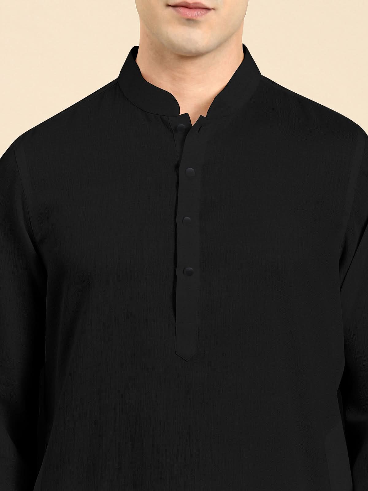 Black Twill Weave Cotton Kurta Set