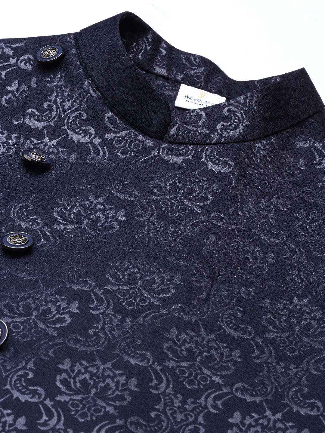 Midnight Blue Jacquard Jacket With Navy Kurta
