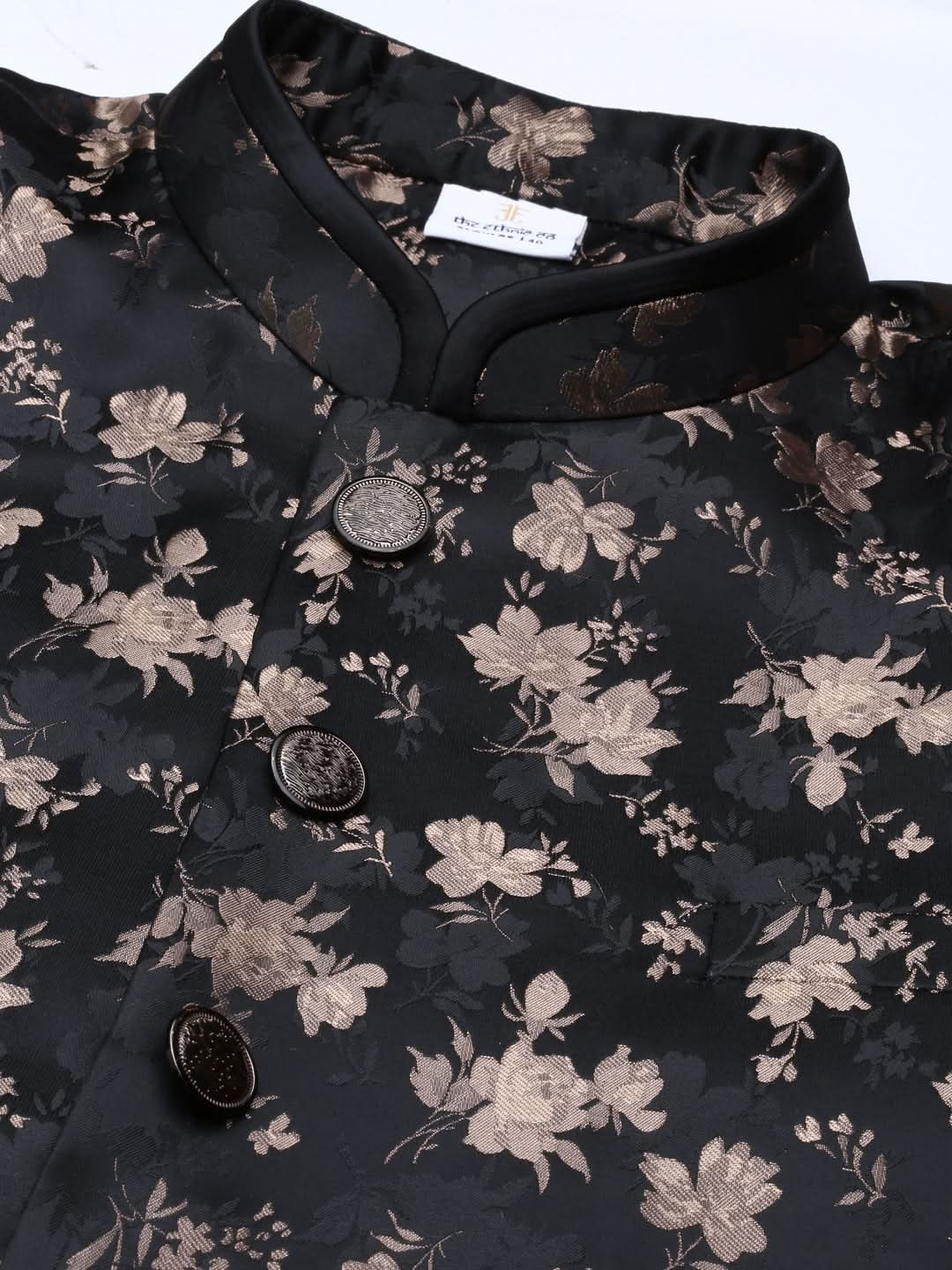 Gold Black Jacquard Indo Western with Black Pant