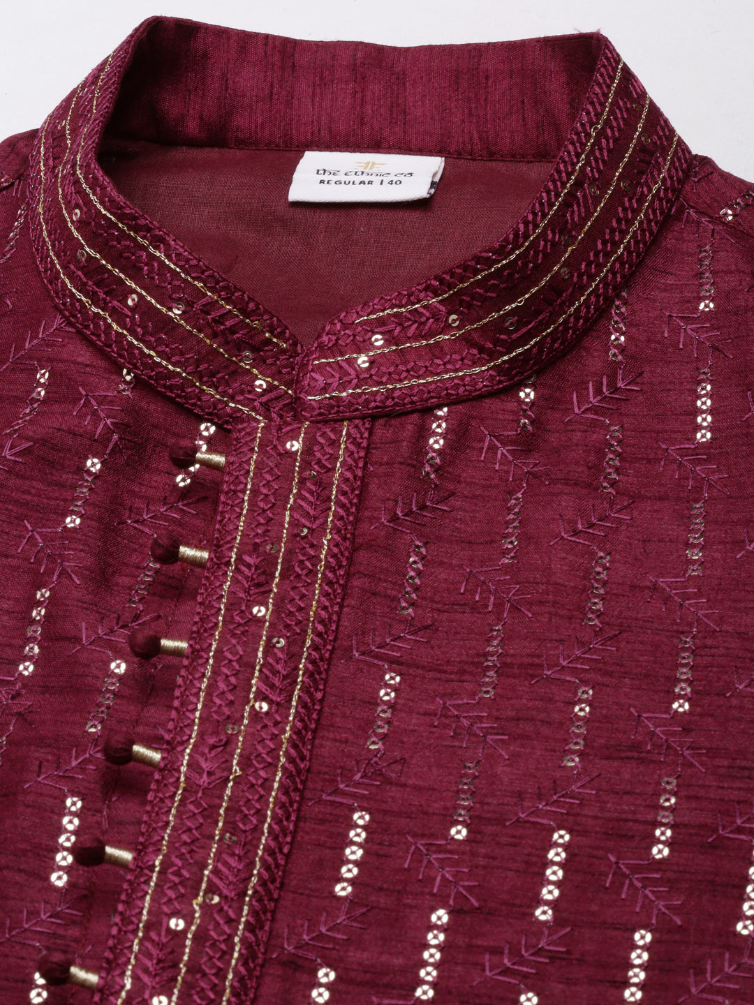 Wine Embroidered Kurta Set