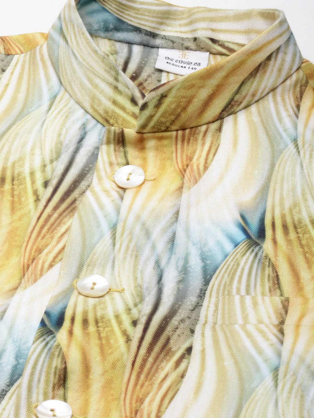 Yellow Linen Printed Jacket with Kurta Set