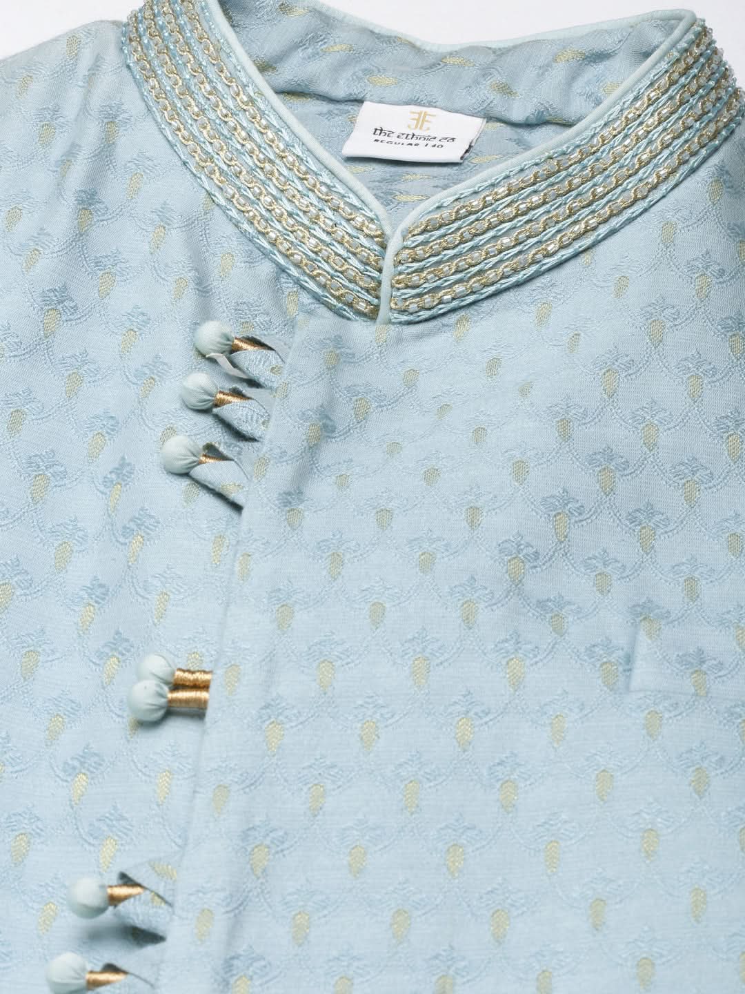 Light Blue Banarasi Jacquard Jacket with Kurta Set