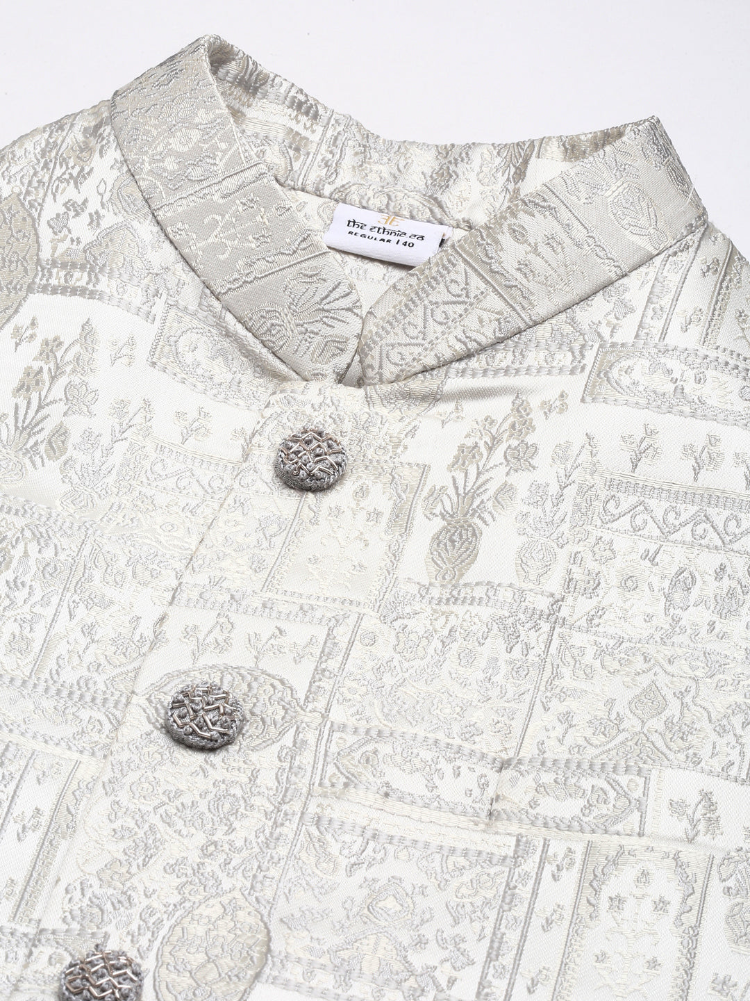 Grey Jacquard Jacket with Kurta Set
