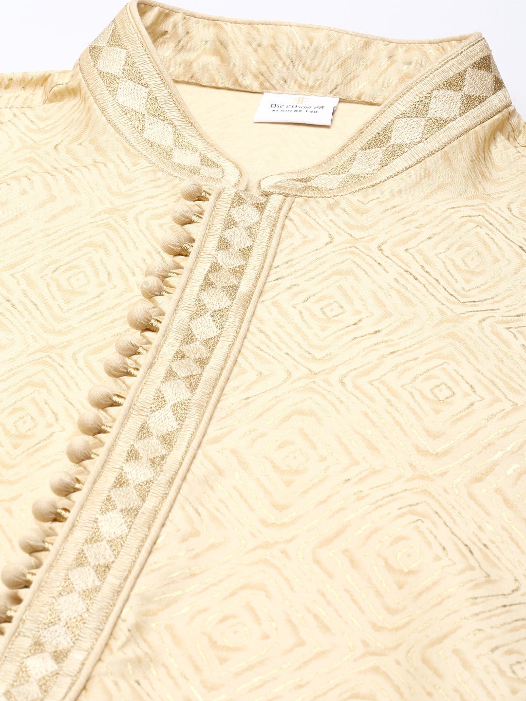 Beige Art Silk Kurta Set with Shining Golden Khadi Print