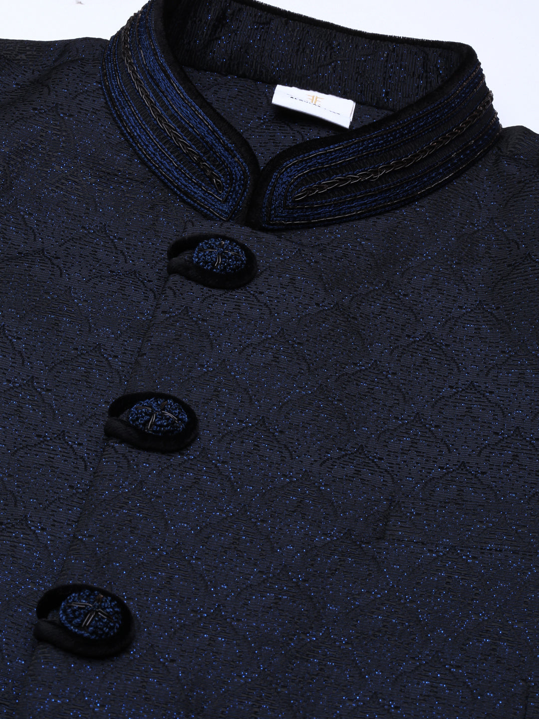 Navy Blue Black Shimmer Bandhgala Set