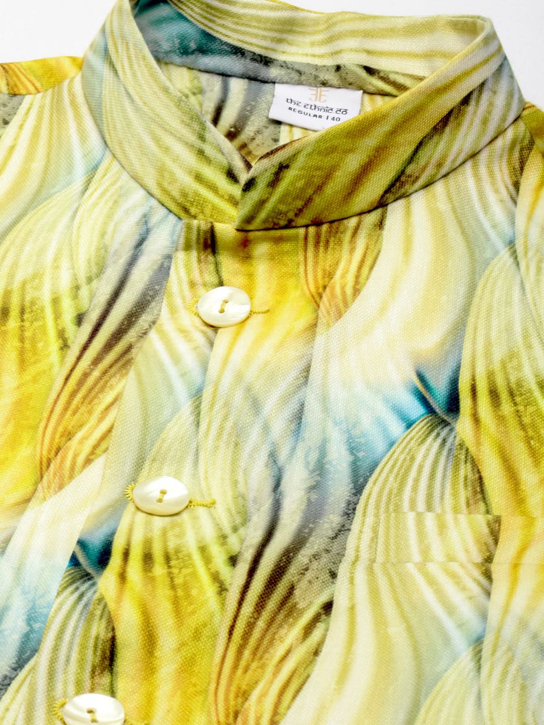 Yellow Linen Printed Jacket with Kurta Set