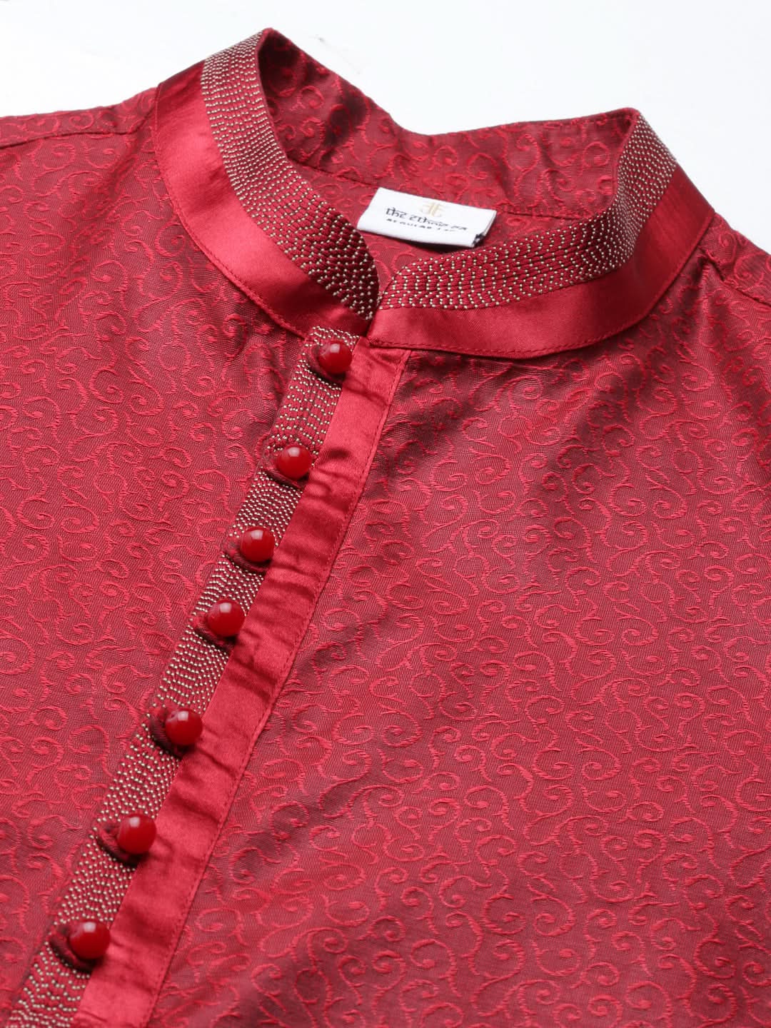 Red Jacquard Kurta Set