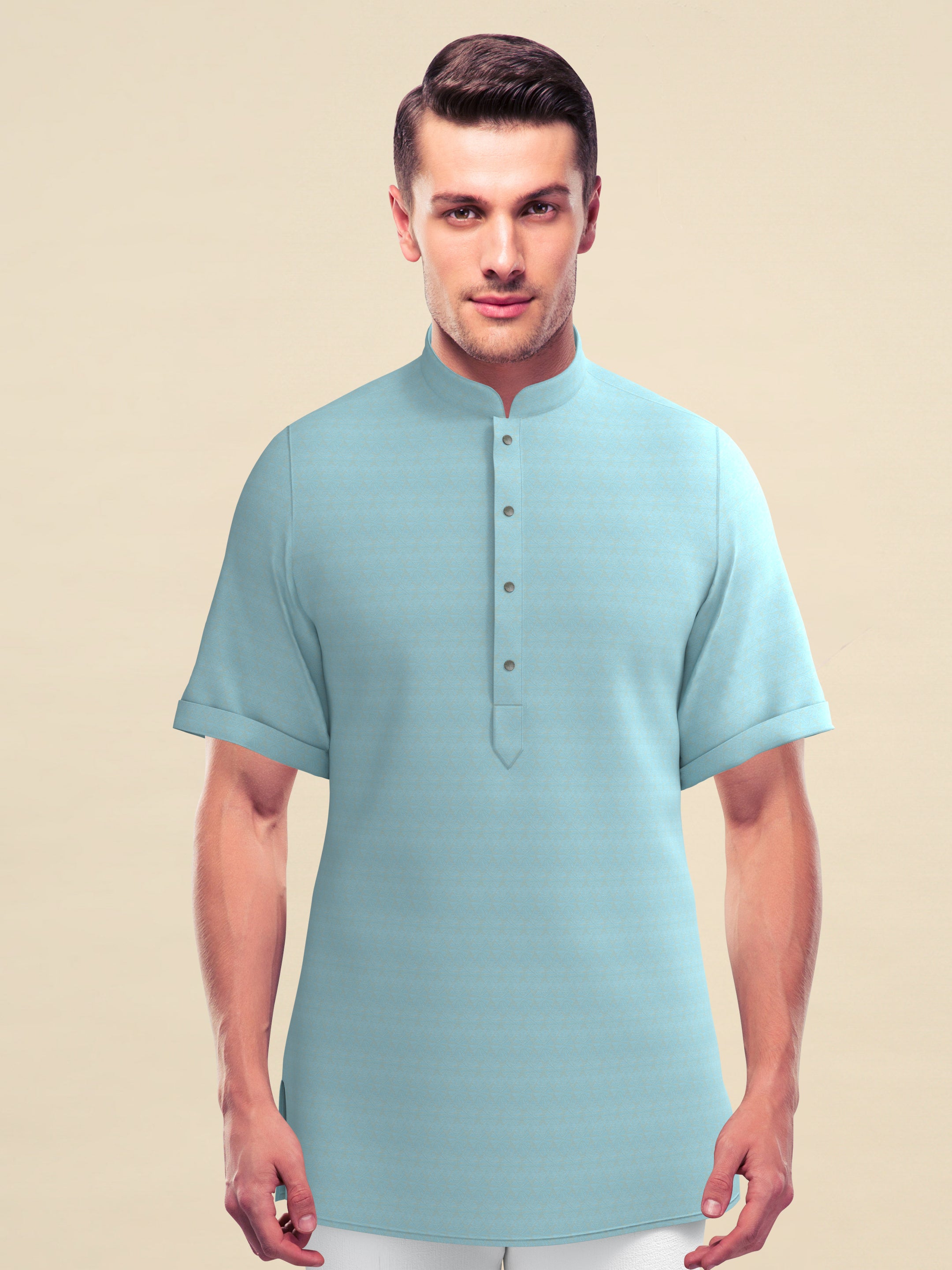 Sky Blue Jacquard Short Kurta