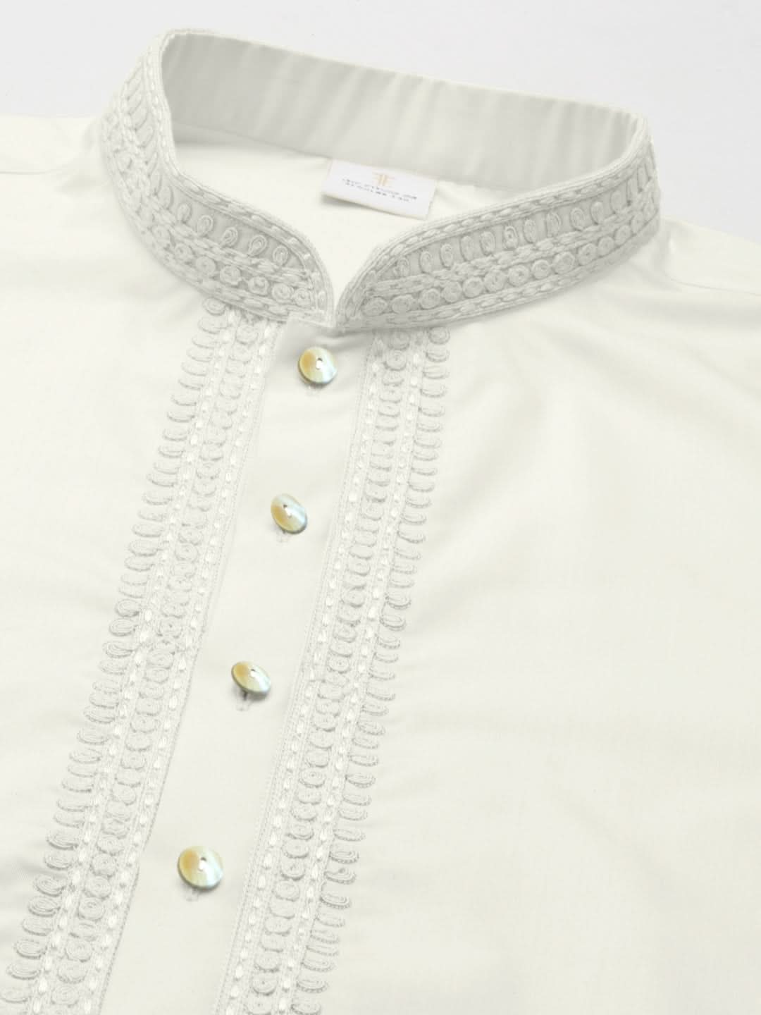 Off White Cotton Dori Embroidery Kurta Set