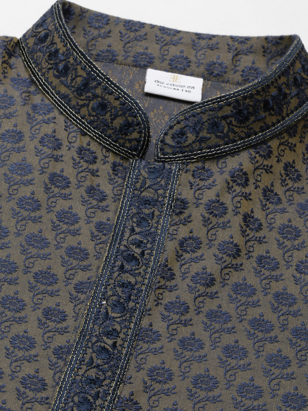 Navy Banarasi Jacquard Kurta Set