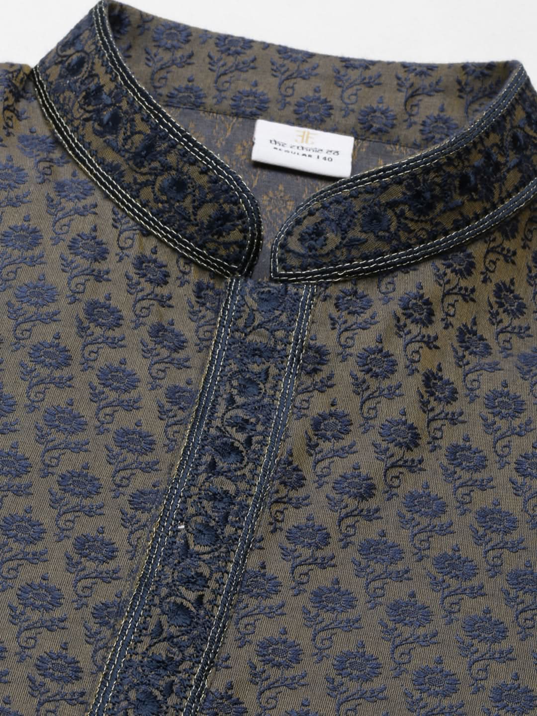 Navy Banarasi Jacquard Kurta Set