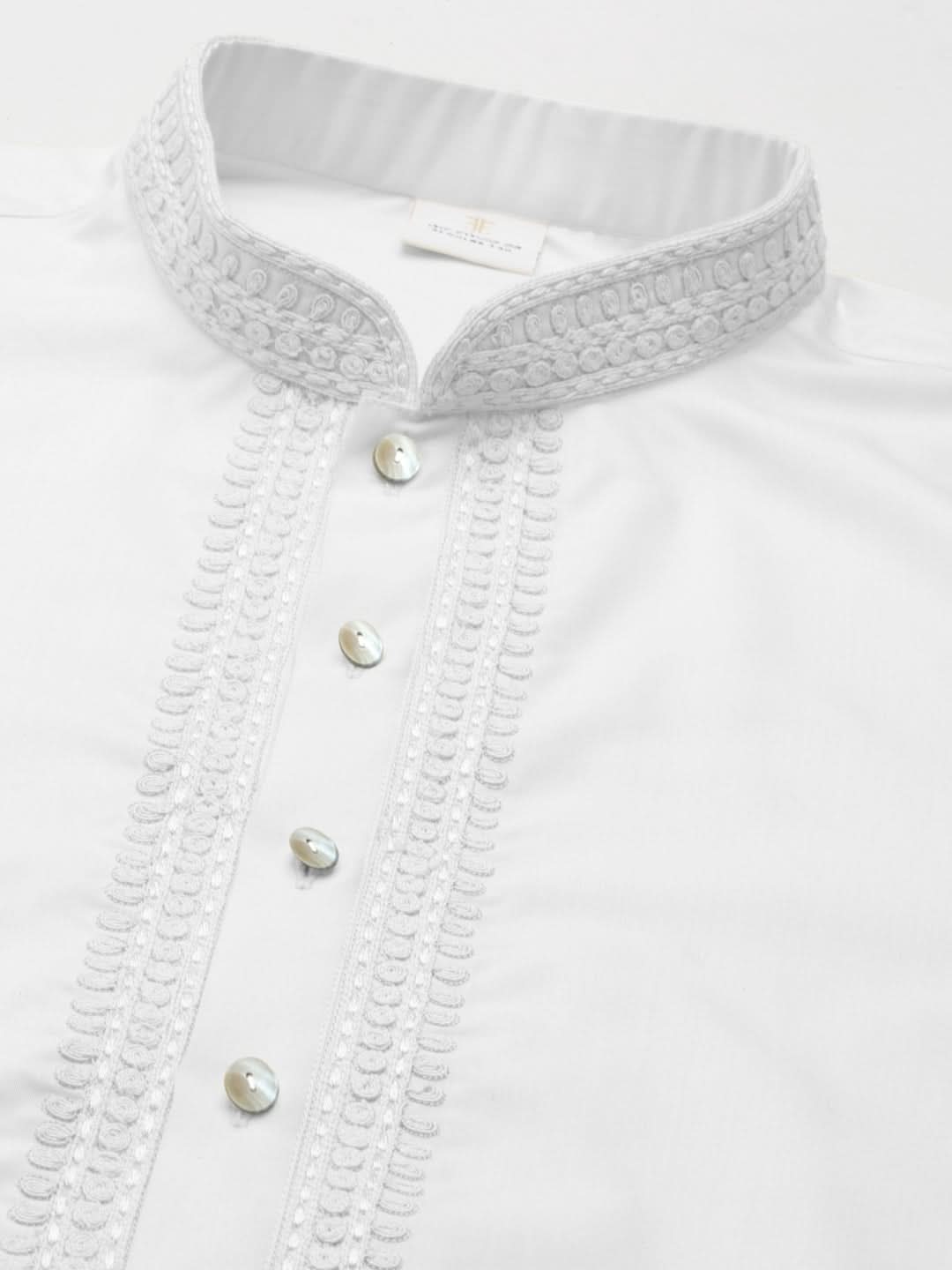 White Cotton Dori Embroidery Kurta Set