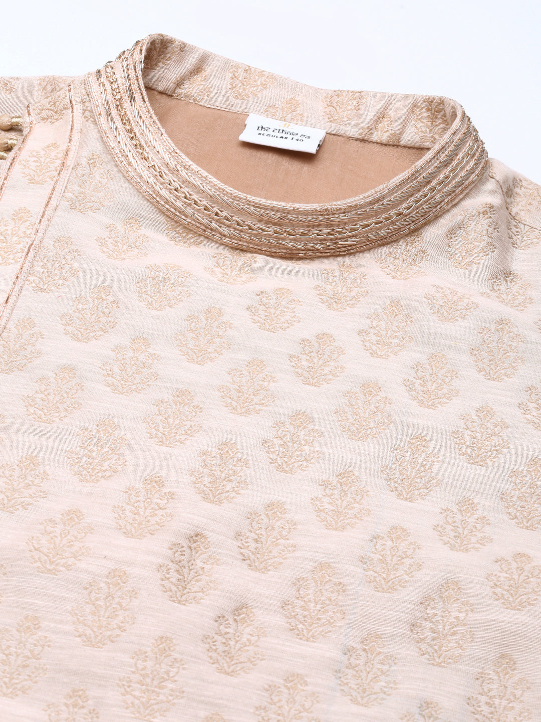 Peach Jacquard Side Placket kurta set