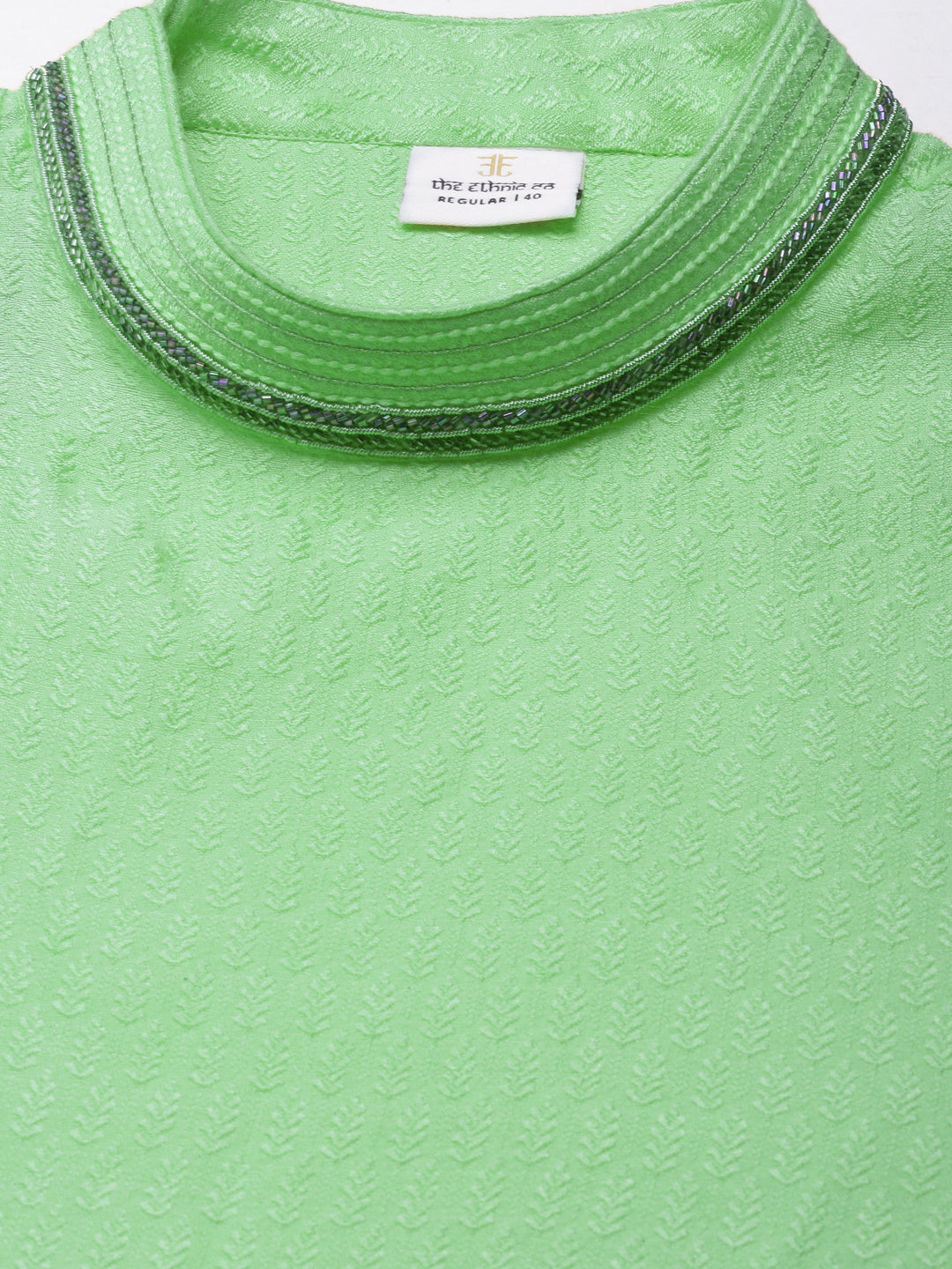 GREEN JACQUARD ANGRAKHA KURTA