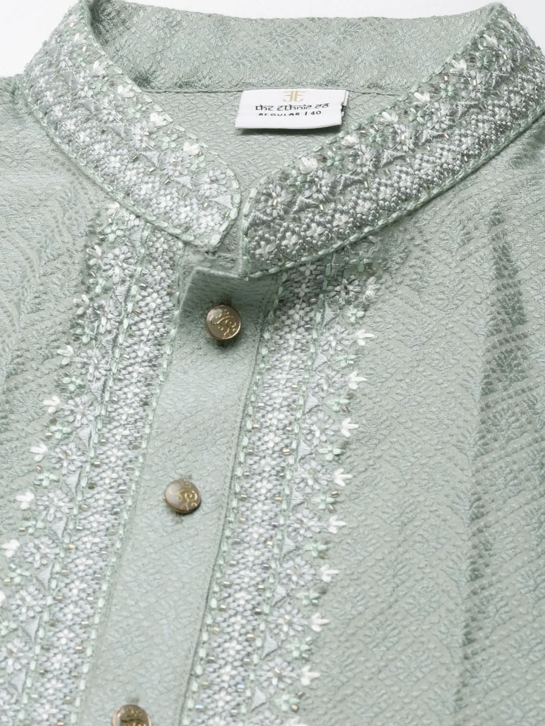 GREYISH BLUE JACQUARD KURTA