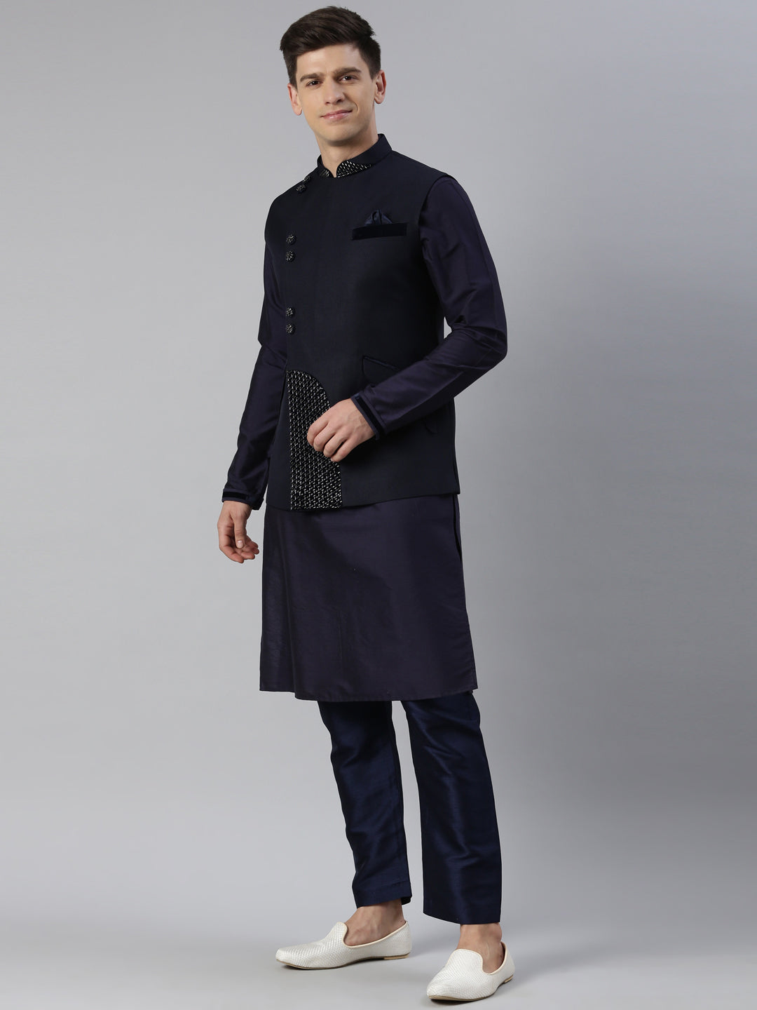Midnight Blue Overlap Jacket Kurta Set